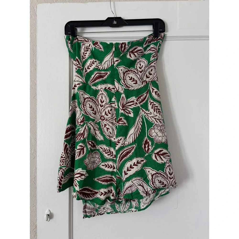 Zara Tropical Green Floral Halter Cutout Romper Mini Skort Jumpsuit Linen Blend
